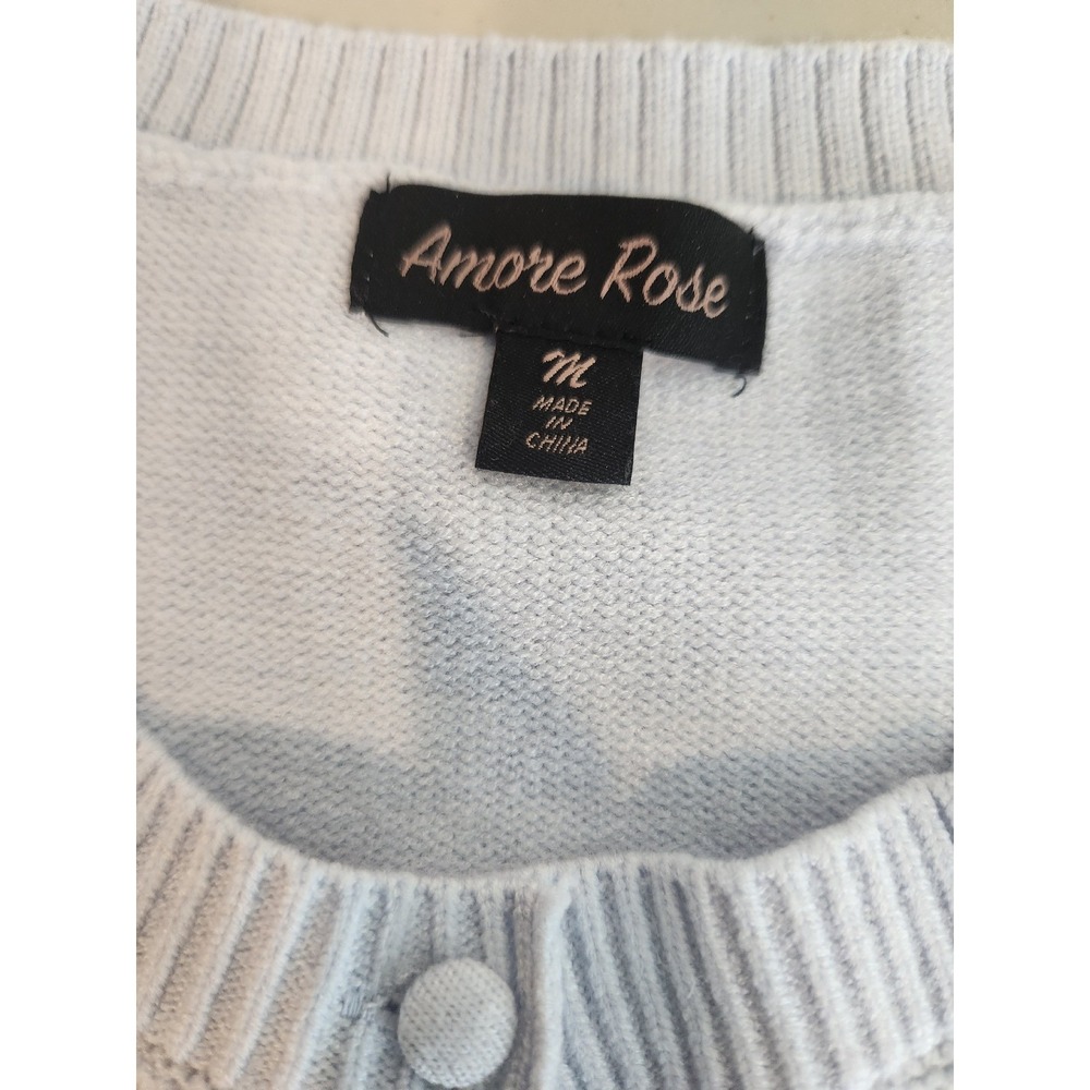 Amore Rose Womens Light Blue Short Sleeve Pointelle Knit Cardigan Sweater Size M - Picture 6 of 6